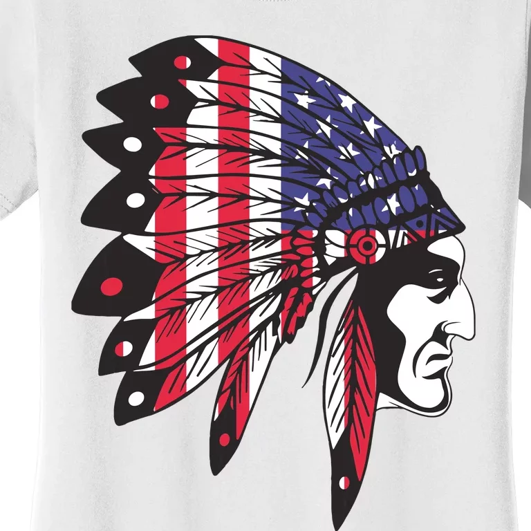 Native American Indian Chief American USA Flag 4th Of July Women's T-Shirt