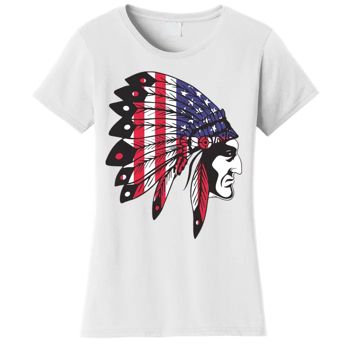 Native American Indian Chief American USA Flag 4th Of July Women's T-Shirt