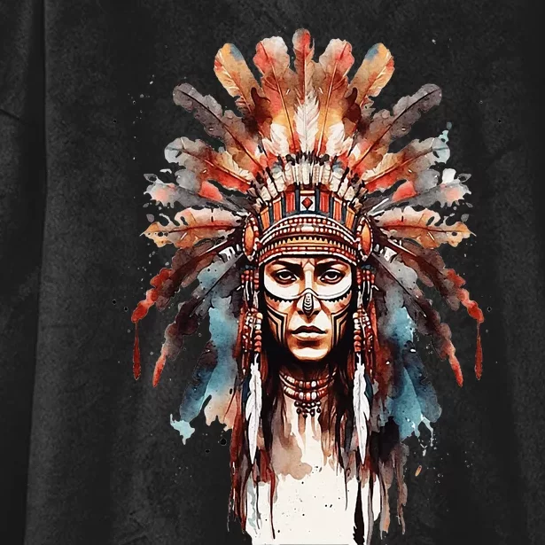 Native American Indian Headpiece feathers Hooded Wearable Blanket