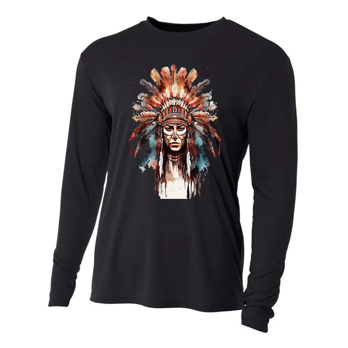 Native American Indian Headpiece feathers Cooling Performance Long Sleeve Crew