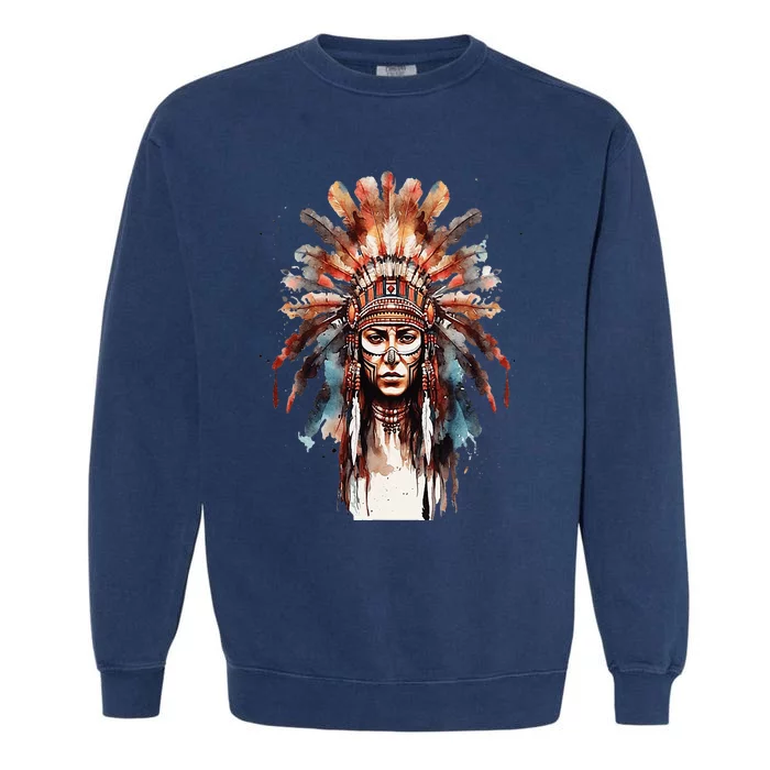 Native American Indian Headpiece feathers Garment-Dyed Sweatshirt