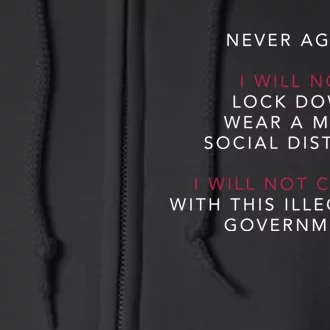 Never Again I Will Not Comply Cant Believe This Government Full Zip Hoodie