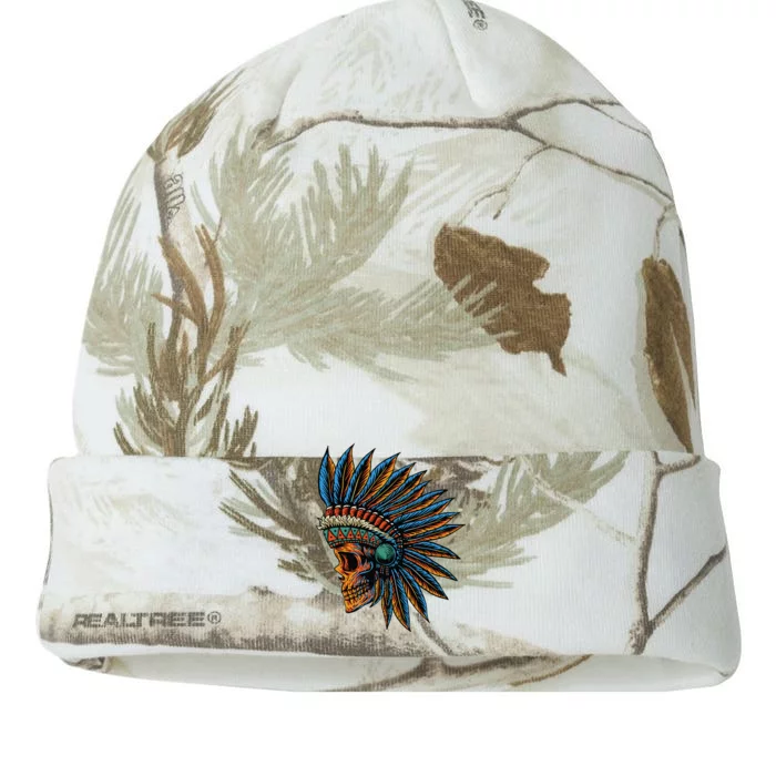 Native American Indian Chief Skull Motorcycle Headdress Blue Kati - 12in Camo Beanie