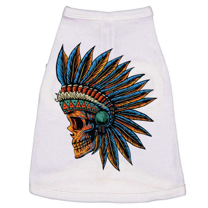 Native American Indian Chief Skull Motorcycle Headdress Blue Doggie Tank