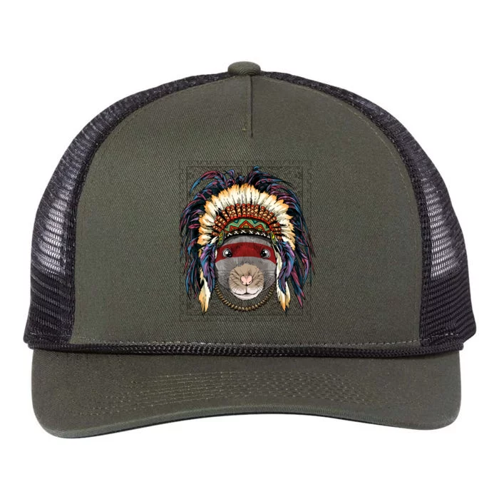 Native American Indian Rat Mouse Indigenous Peoples Day Gift Retro Rope Trucker Hat Cap