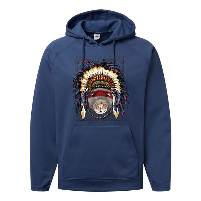 Native American Indian Rat Mouse Indigenous Peoples Day Gift Performance Fleece Hoodie