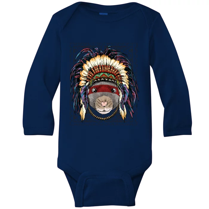 Native American Indian Rat Mouse Indigenous Peoples Day Gift Baby Long Sleeve Bodysuit