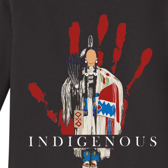 Native American Indigenous Red Hand Indian Blood Themed Baby Long Sleeve Bodysuit