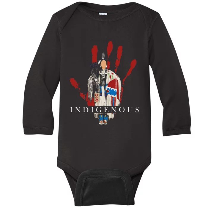 Native American Indigenous Red Hand Indian Blood Themed Baby Long Sleeve Bodysuit