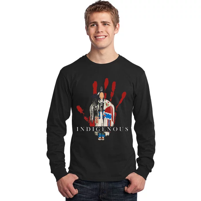 Native American Indigenous Red Hand Indian Blood Themed Tall Long Sleeve T-Shirt