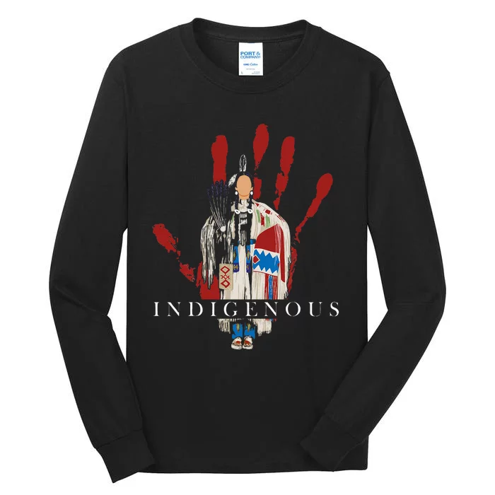 Native American Indigenous Red Hand Indian Blood Themed Tall Long Sleeve T-Shirt