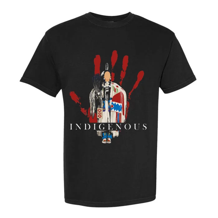 Native American Indigenous Red Hand Indian Blood Themed Garment-Dyed Heavyweight T-Shirt