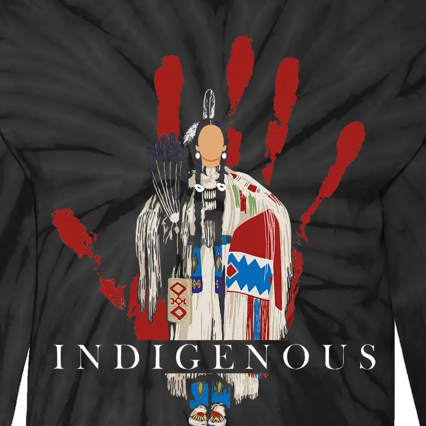 Native American Indigenous Red Hand Indian Blood Themed Tie-Dye Long Sleeve Shirt