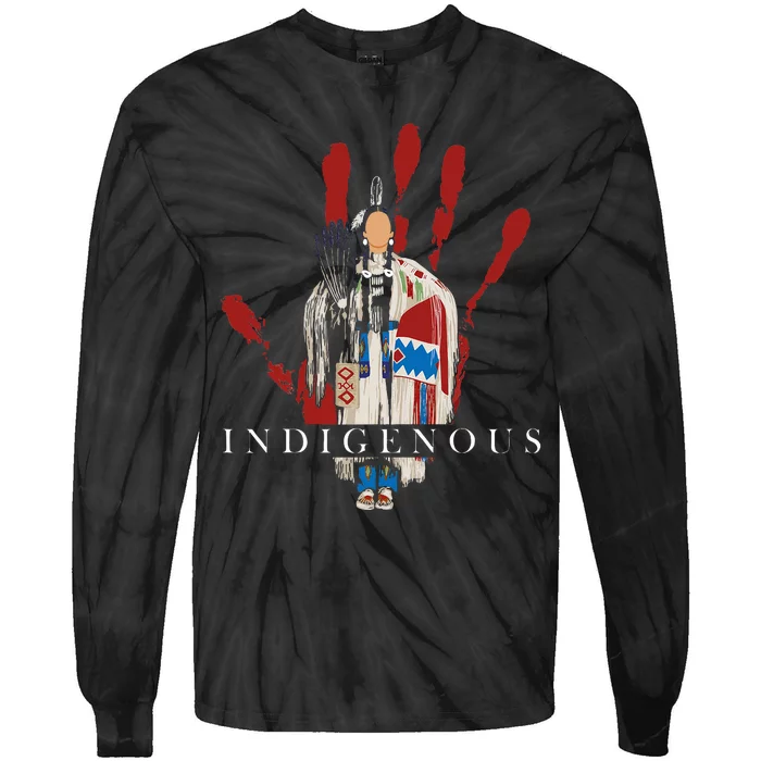 Native American Indigenous Red Hand Indian Blood Themed Tie-Dye Long Sleeve Shirt