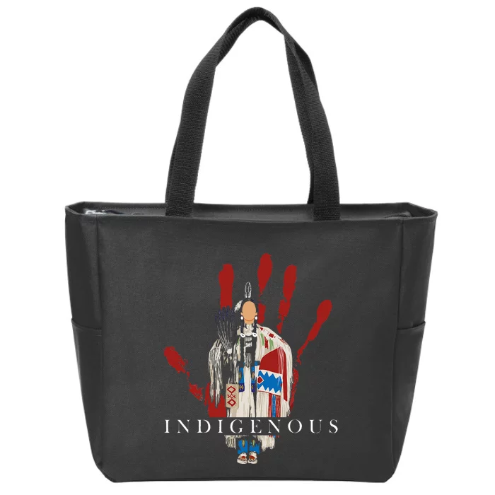 Native American Indigenous Red Hand Indian Blood Themed Zip Tote Bag