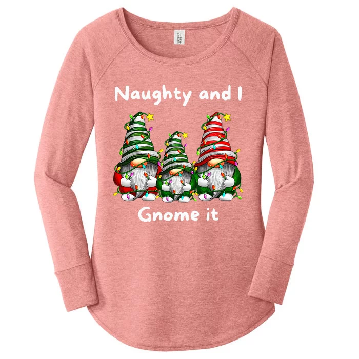 Naughty And I Gnome It Christmas Family Matching Pjs Gnome Women's Perfect Tri Tunic Long Sleeve Shirt