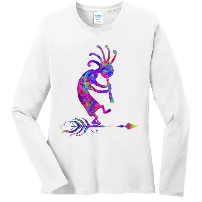 Native American Kokopelli With Feather 2 Fan Fun Ladies Long Sleeve Shirt