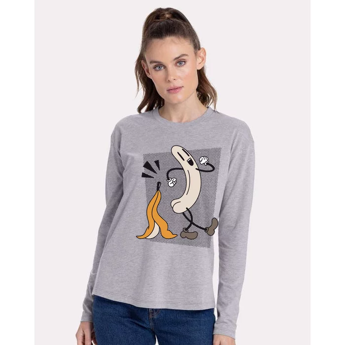 Naked Banana Retro Cartoon Womens Cotton Relaxed Long Sleeve T-Shirt