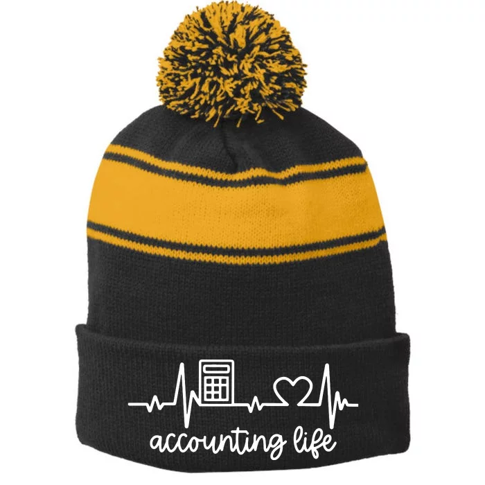 Novelty Accounting Life Heartbeat Accountant Tax Season Stripe Pom Pom Beanie