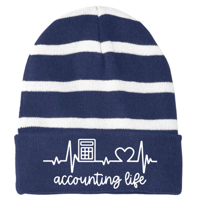 Novelty Accounting Life Heartbeat Accountant Tax Season Striped Beanie with Solid Band