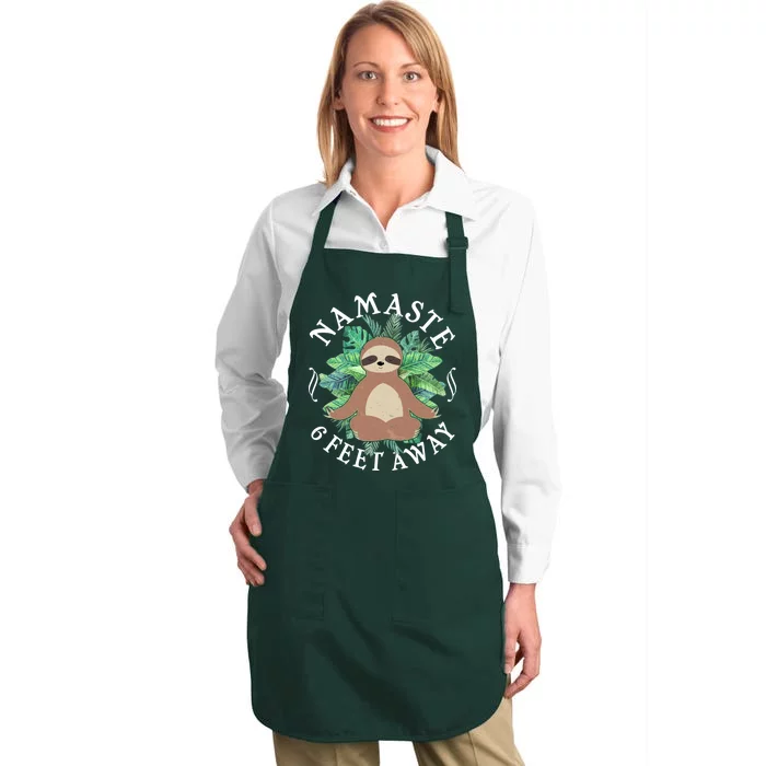 Namaste 6 Feet Away Meditating Sloth Full-Length Apron With Pocket