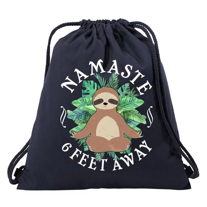 Namaste 6 Feet Away Meditating Sloth Drawstring Bag