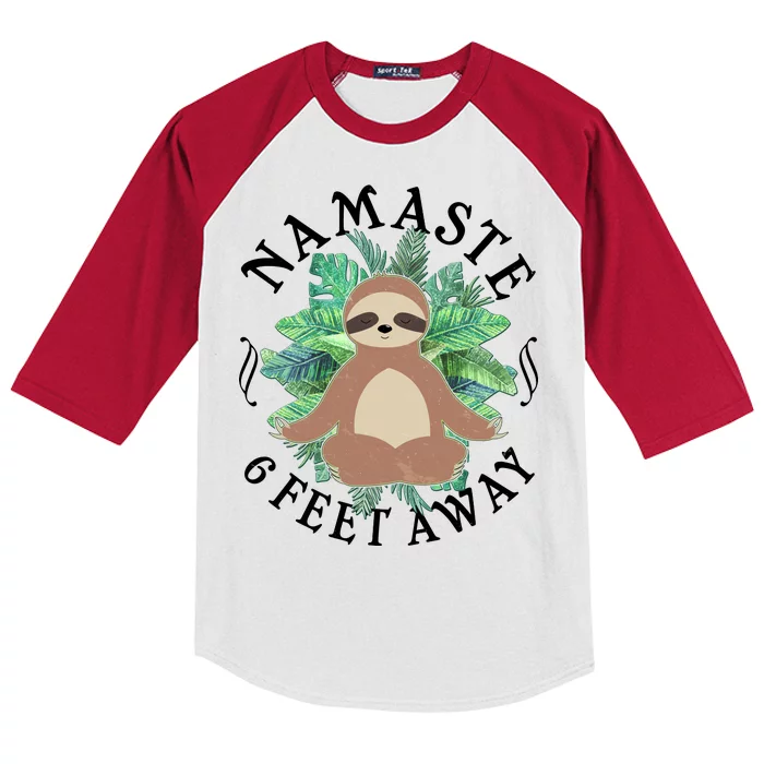 Namaste 6 Feet Away Meditating Sloth Kids Colorblock Raglan Jersey