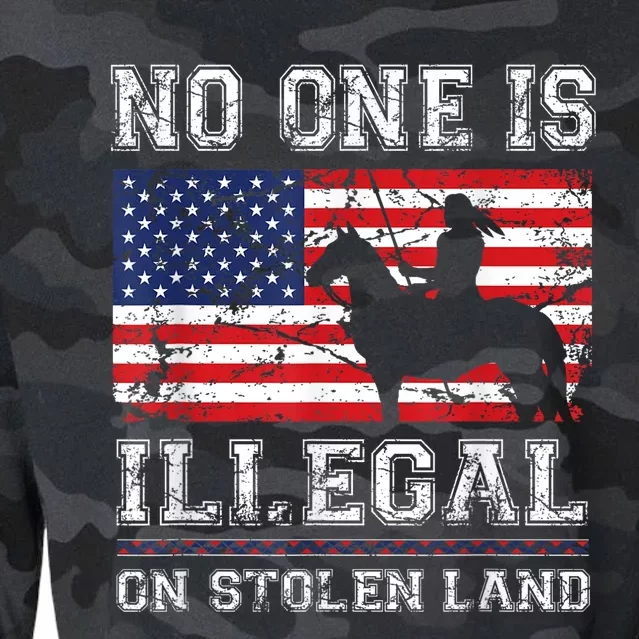 Native American No One Is Illegal On Stolen Land Cropped Pullover Crew