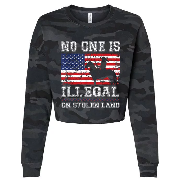 Native American No One Is Illegal On Stolen Land Cropped Pullover Crew