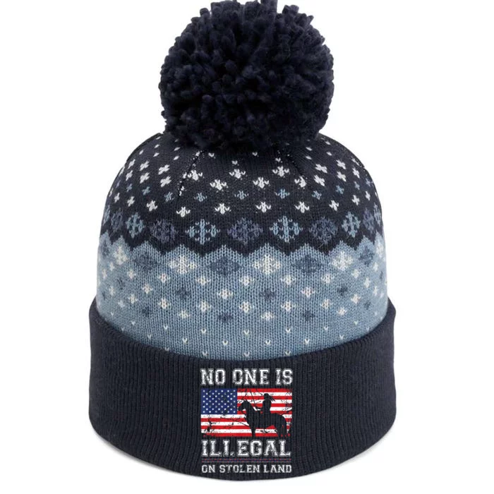 Native American No One Is Illegal On Stolen Land The Baniff Cuffed Pom Beanie