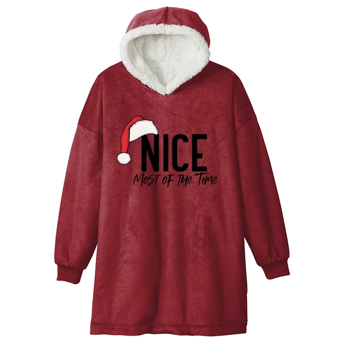 Naughty And Nice Humorous Christmas Couple Hooded Wearable Blanket