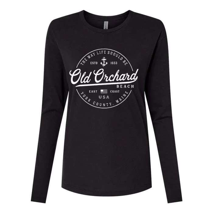 Nautical Anchor Old Orchard Beach Maine Travel Vacation Womens Cotton Relaxed Long Sleeve T-Shirt