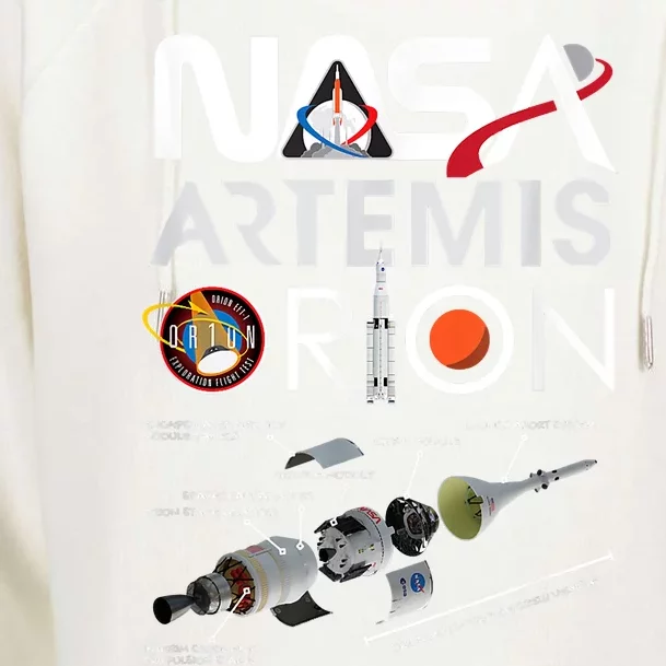 Nasa Artemis Orion Space Launch System SLS Schematics Womens Funnel Neck Pullover Hood