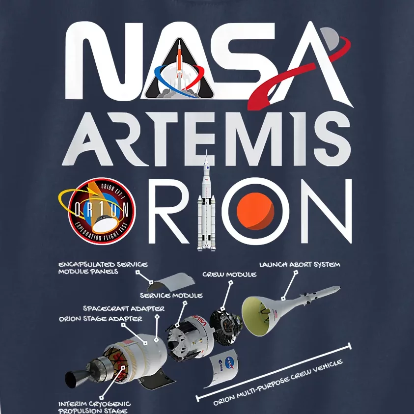 Nasa Artemis Orion Space Launch System SLS Schematics Kids Sweatshirt