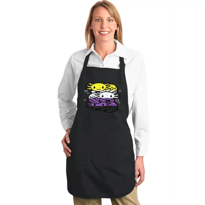 Nonbinary Axolotl Pile Non Binary Enby Lgbtq Full-Length Apron With Pocket