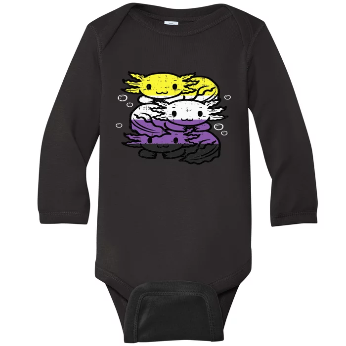 Nonbinary Axolotl Pile Non Binary Enby Lgbtq Baby Long Sleeve Bodysuit