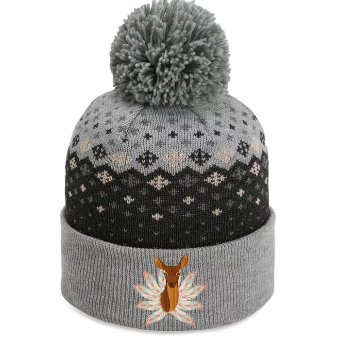 Native American Pattern Totem Deer The Baniff Cuffed Pom Beanie