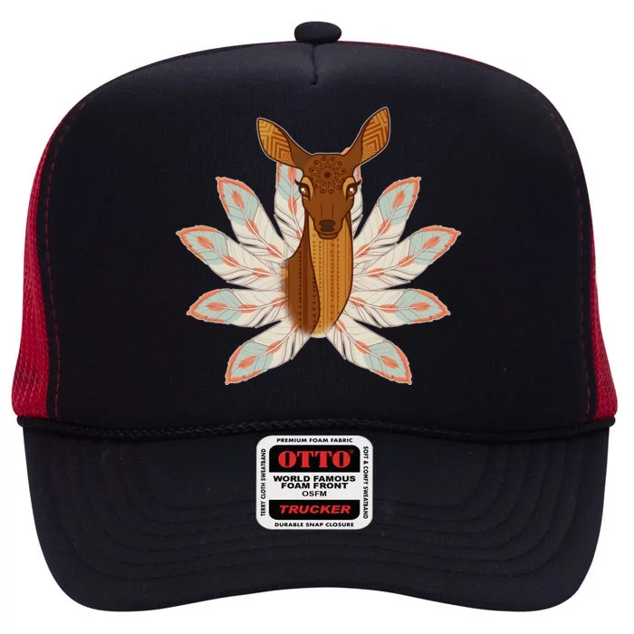 Native American Pattern Totem Deer High Crown Mesh Trucker Hat