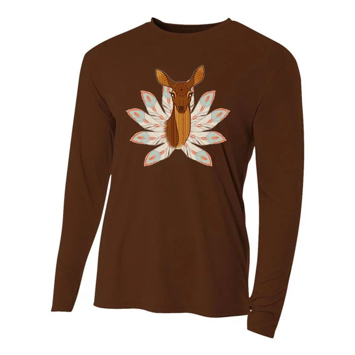 Native American Pattern Totem Deer Cooling Performance Long Sleeve Crew