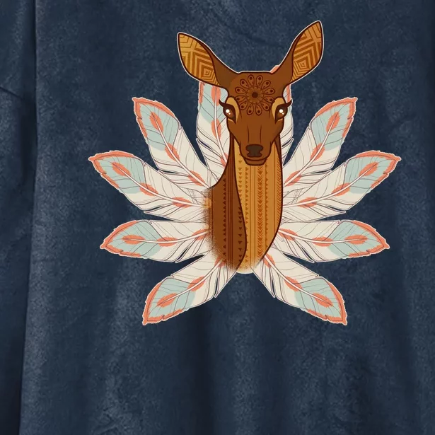 Native American Pattern Totem Deer Hooded Wearable Blanket