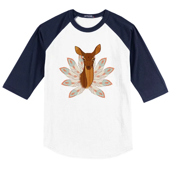 Native American Pattern Totem Deer Baseball Sleeve Shirt