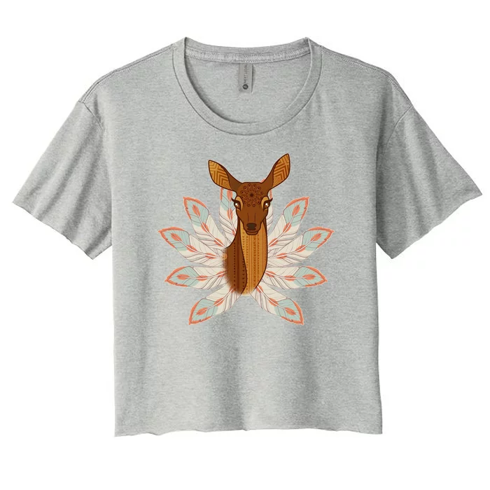 Native American Pattern Totem Deer Women's Crop Top Tee