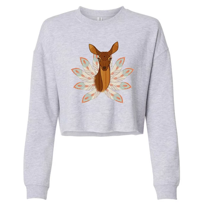 Native American Pattern Totem Deer Cropped Pullover Crew