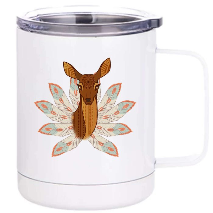 Native American Pattern Totem Deer Front & Back 12oz Stainless Steel Tumbler Cup