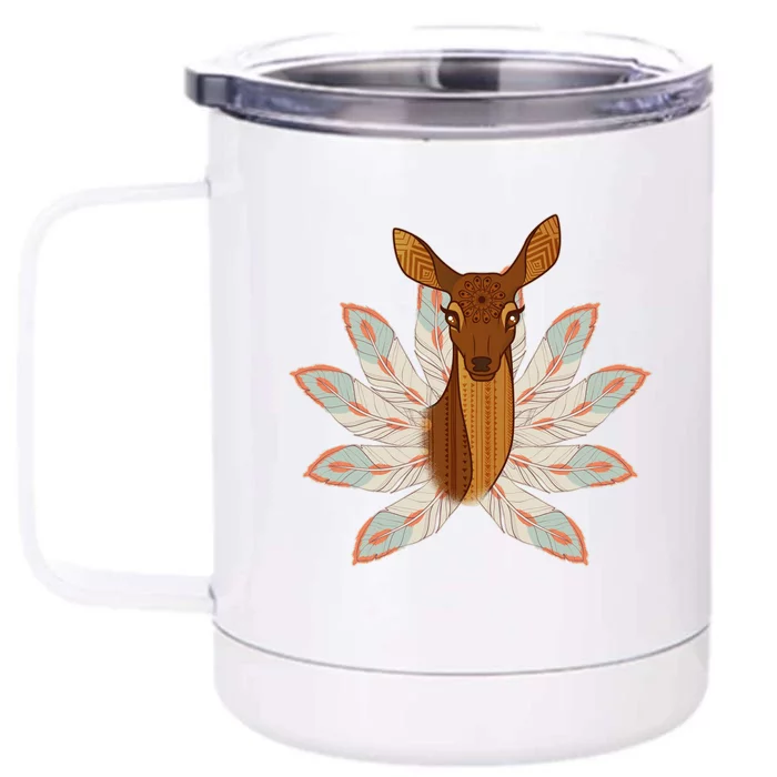 Native American Pattern Totem Deer Front & Back 12oz Stainless Steel Tumbler Cup