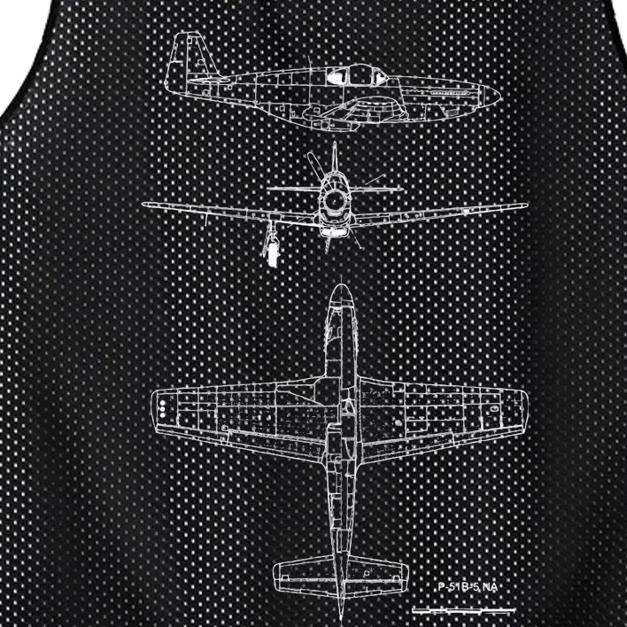 North American P51 Mustang Ww2 Fighter Blueprint Mesh Reversible Basketball Jersey Tank