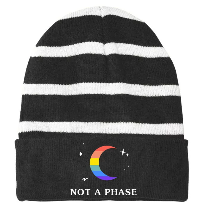 Not A Phase Gay Lesbian Lgbtq Pride Flag Moon Striped Beanie with Solid Band