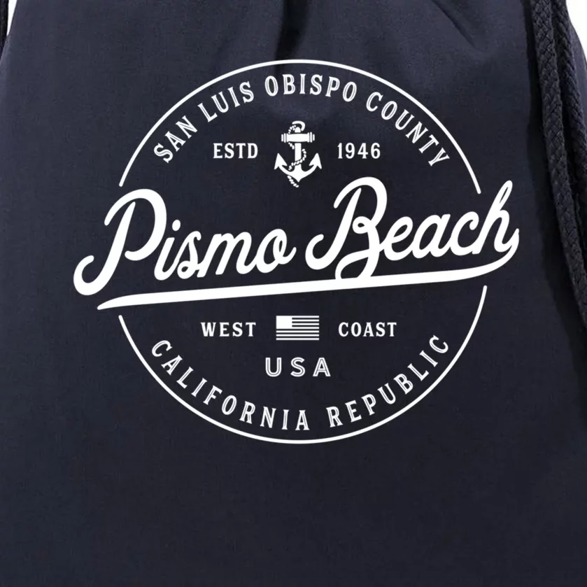 Nautical Anchor Pismo Beach California Travel Vacation Gift Drawstring Bag