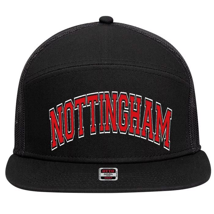 Nottingham Arched Red Text 7 Panel Mesh Trucker Snapback Hat