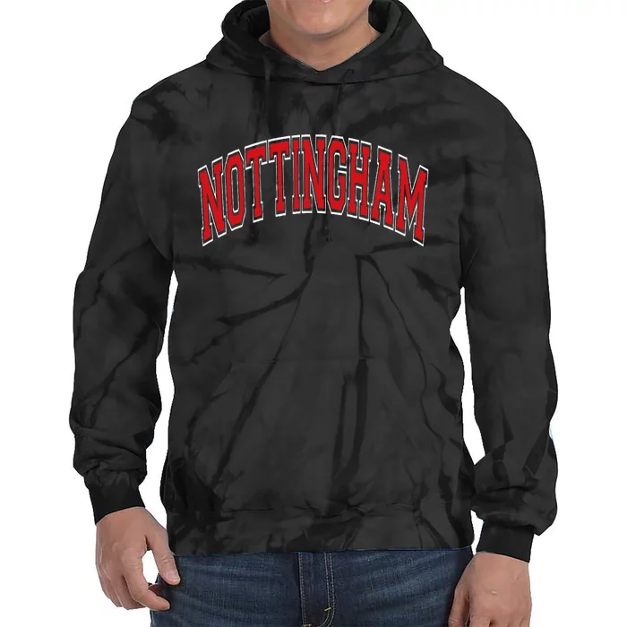 Nottingham Arched Red Text Tie Dye Hoodie